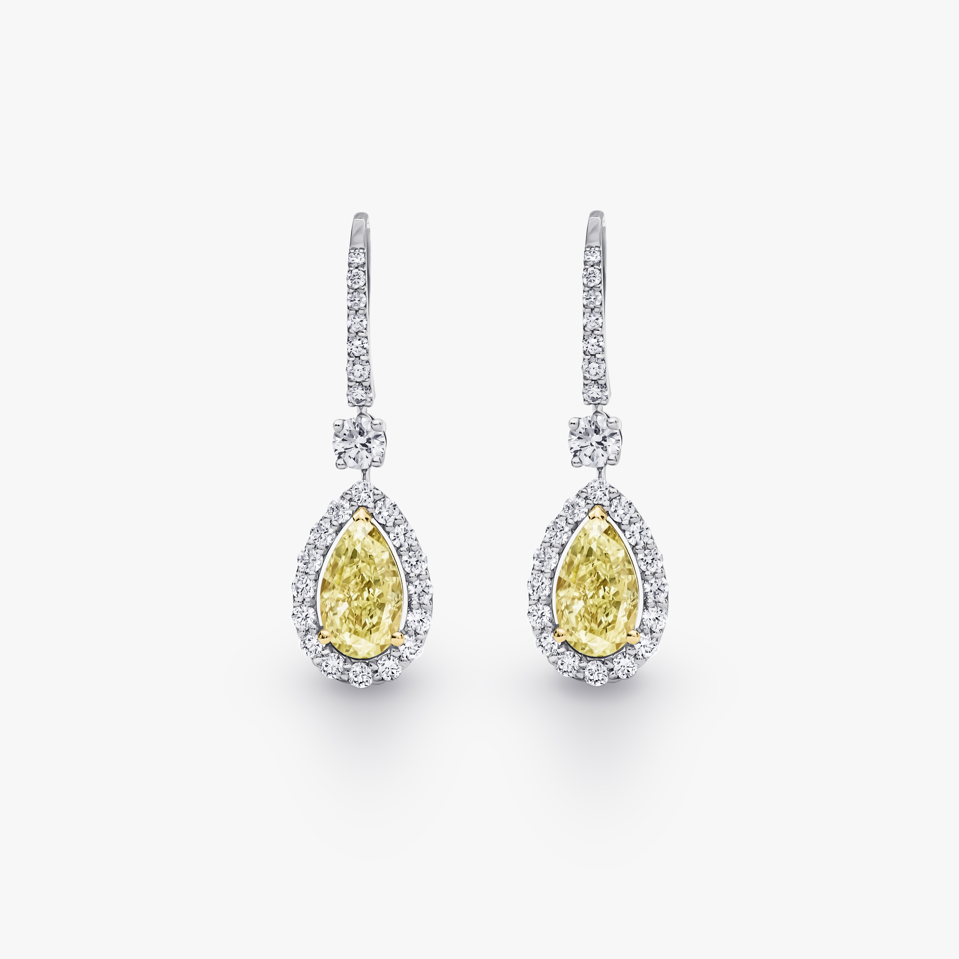 Pear Cut Yellow and White Diamond Earrings