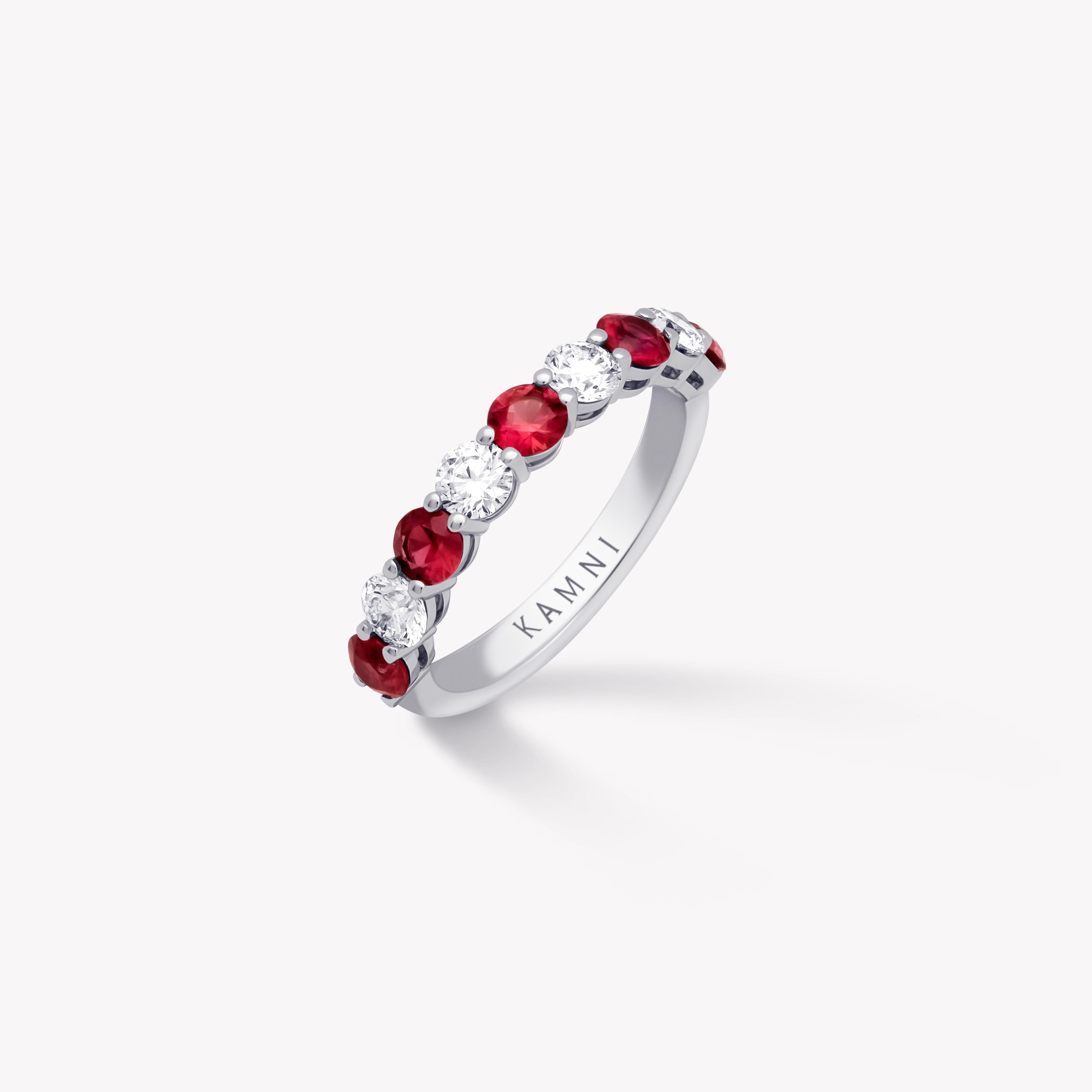 Ruby and diamond half-ethernity ring
