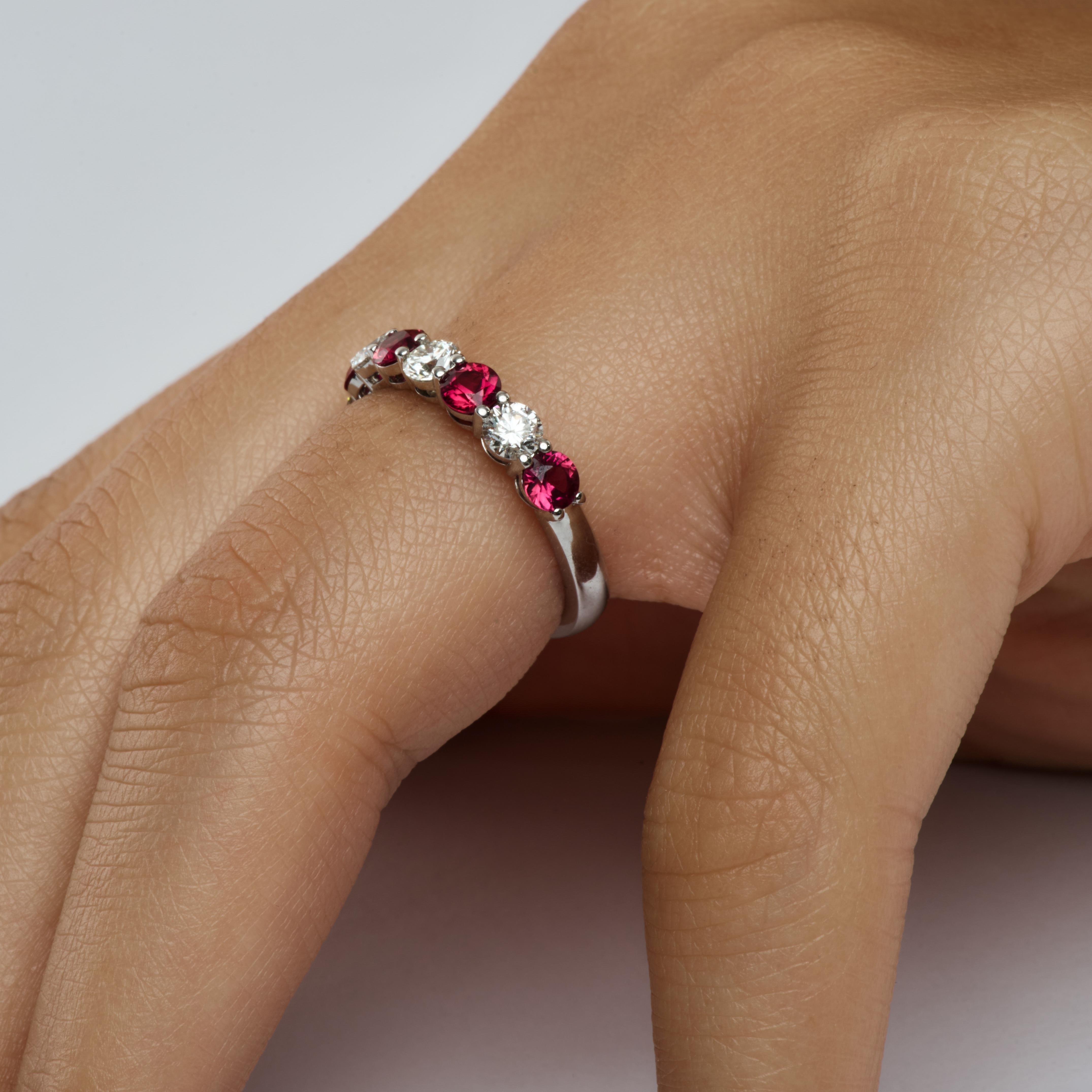 Ruby and diamond half-ethernity ring
