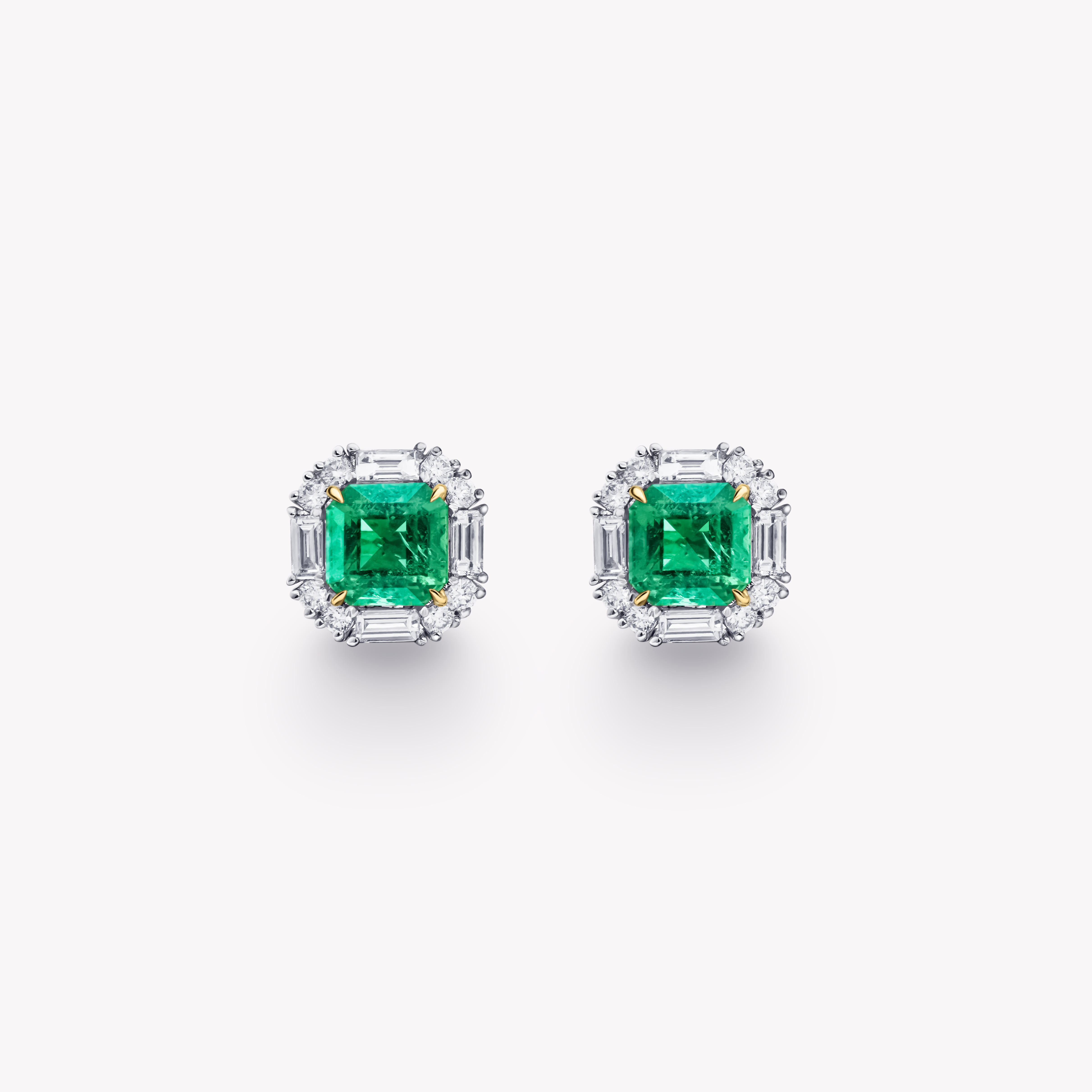 Cushion Cut Emerald and Diamond Stud Earrings