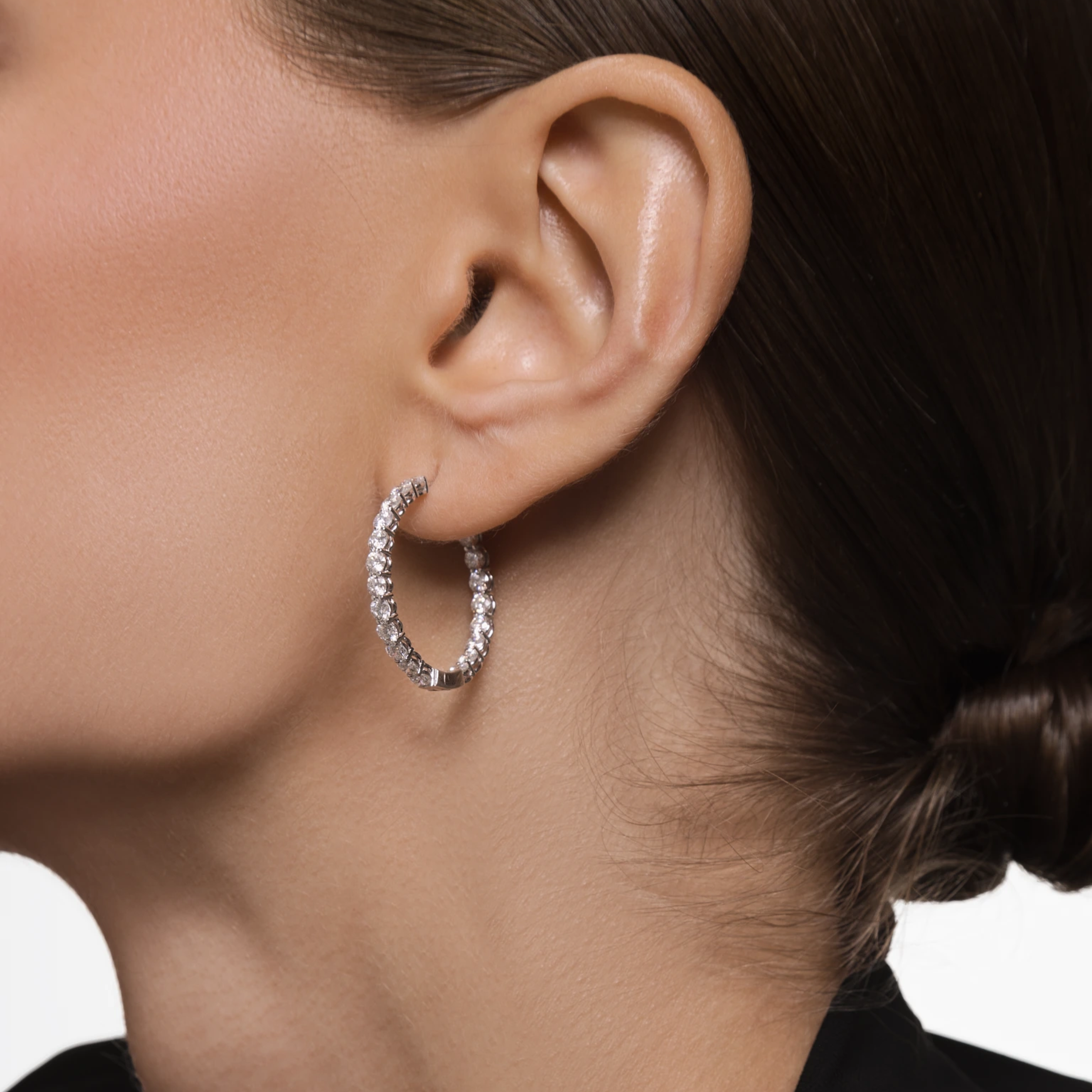 Round Diamond Hoop Earrings 