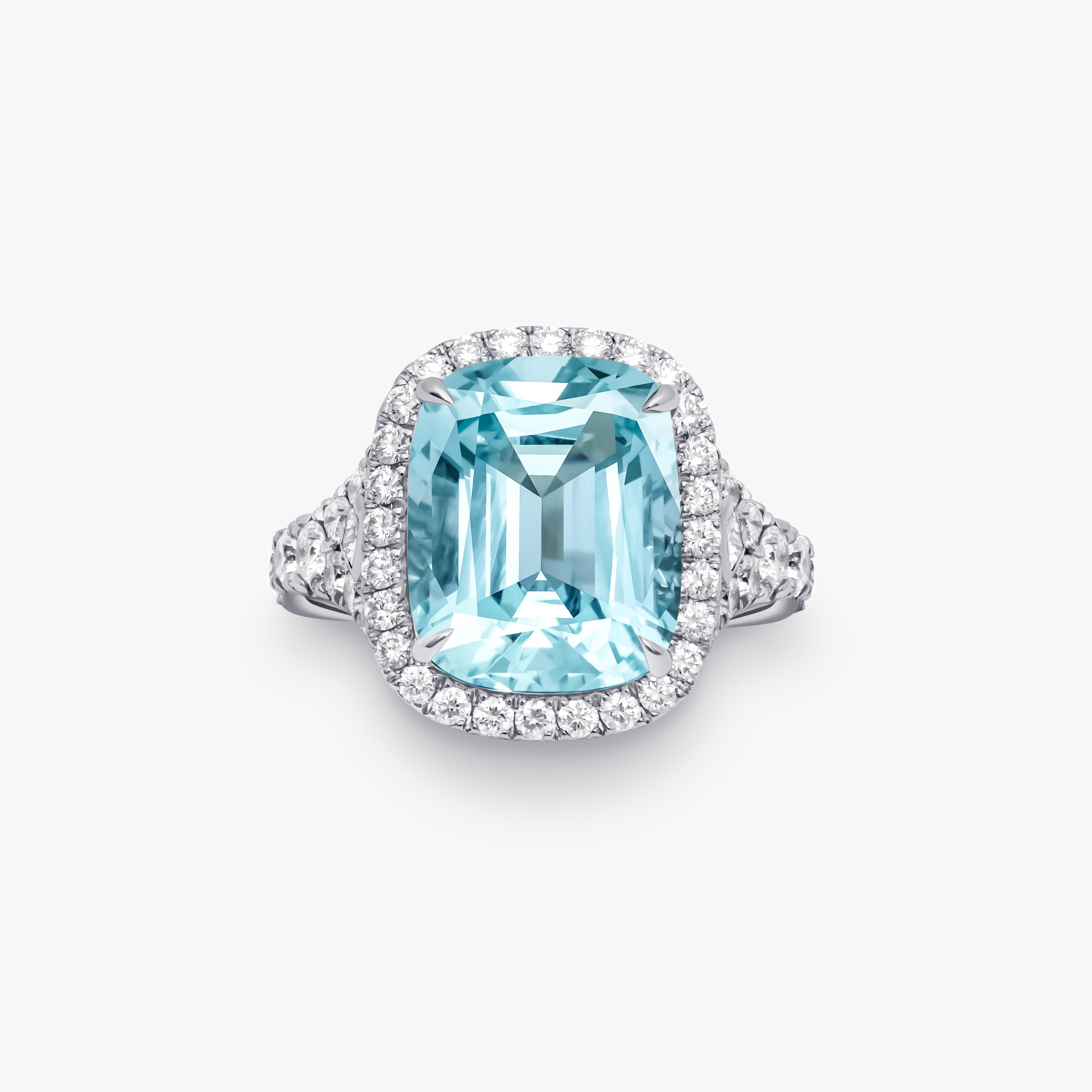 Cushion cut aquamarine diamond ring