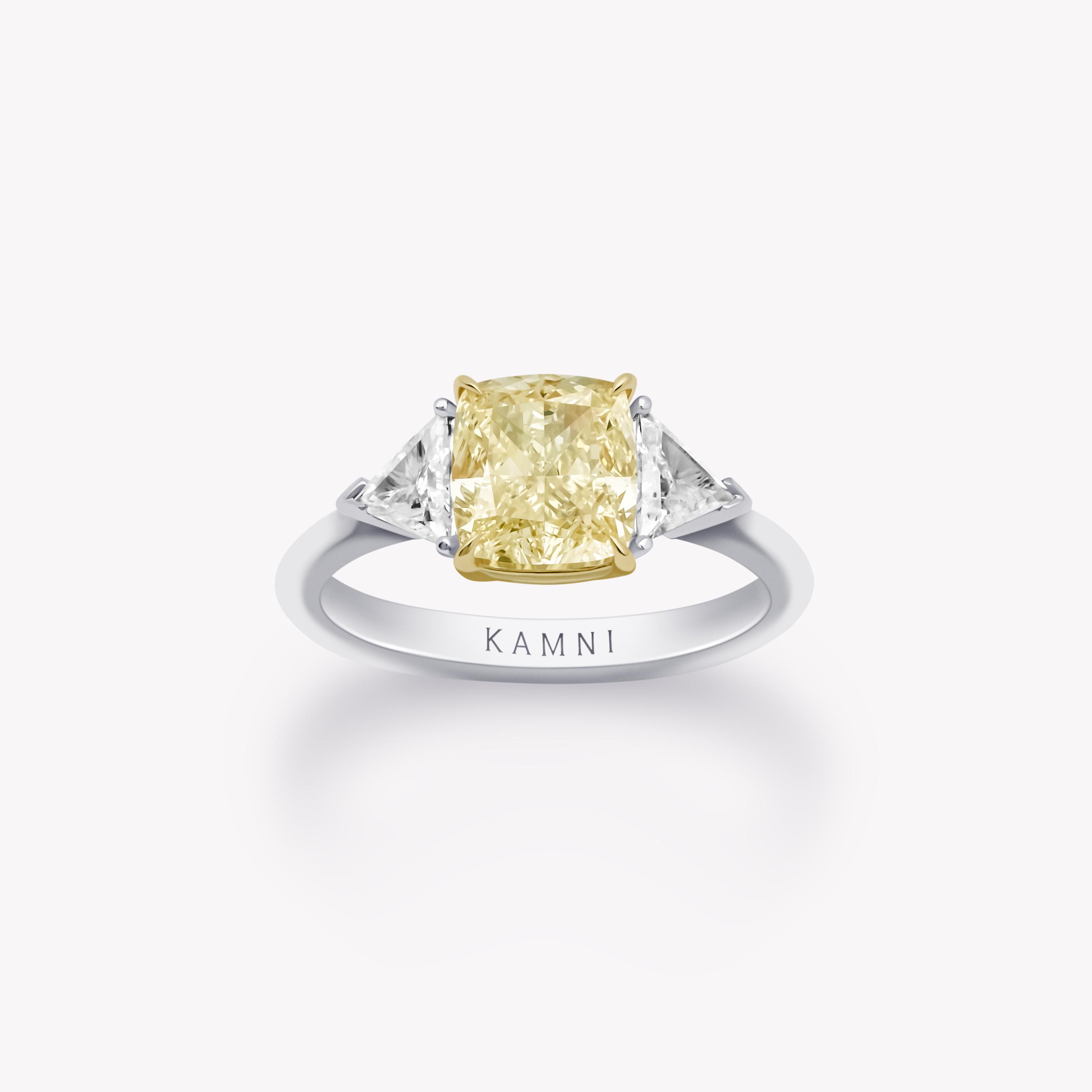 Yellow cushion diamond ring