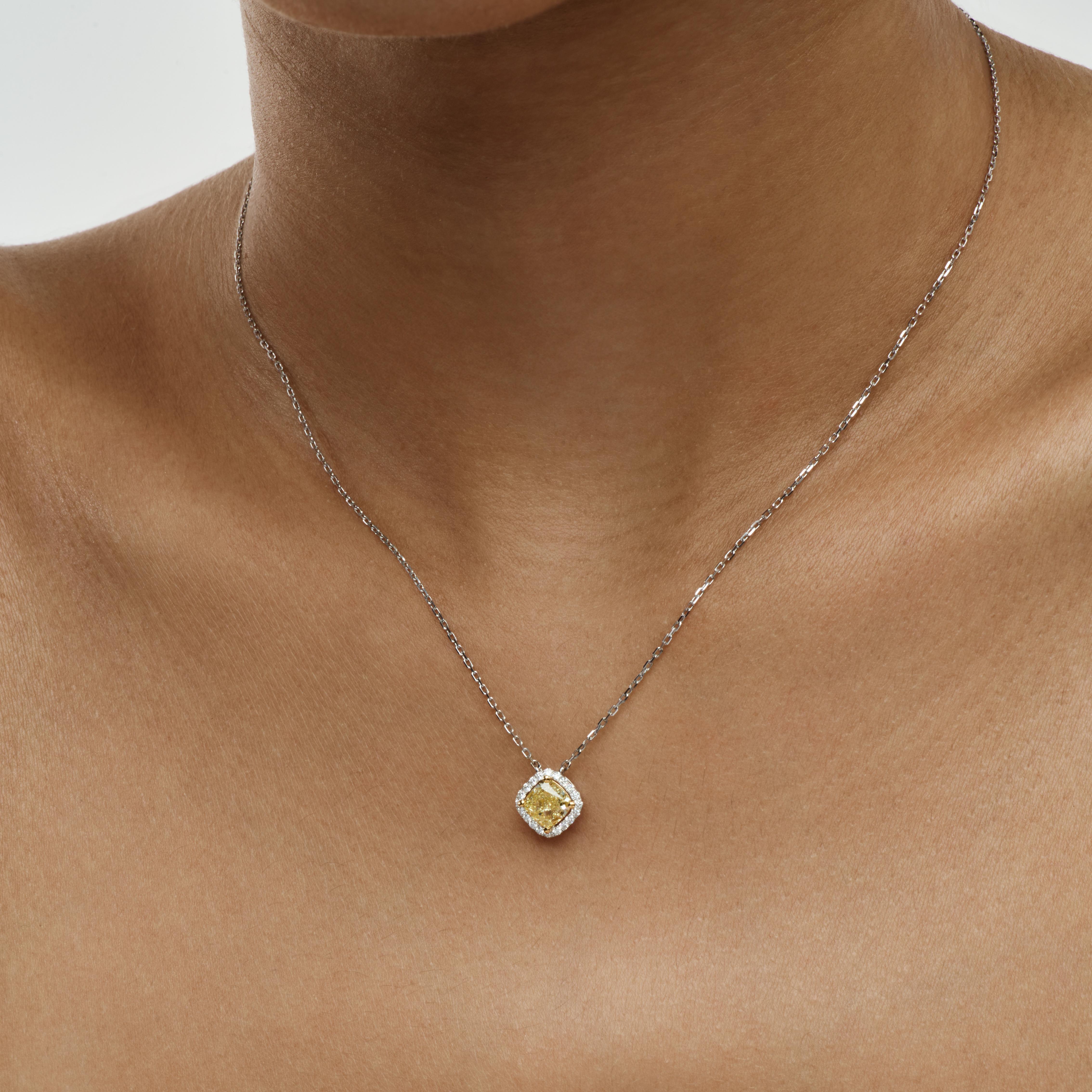 Yellow diamond cushion pendant 