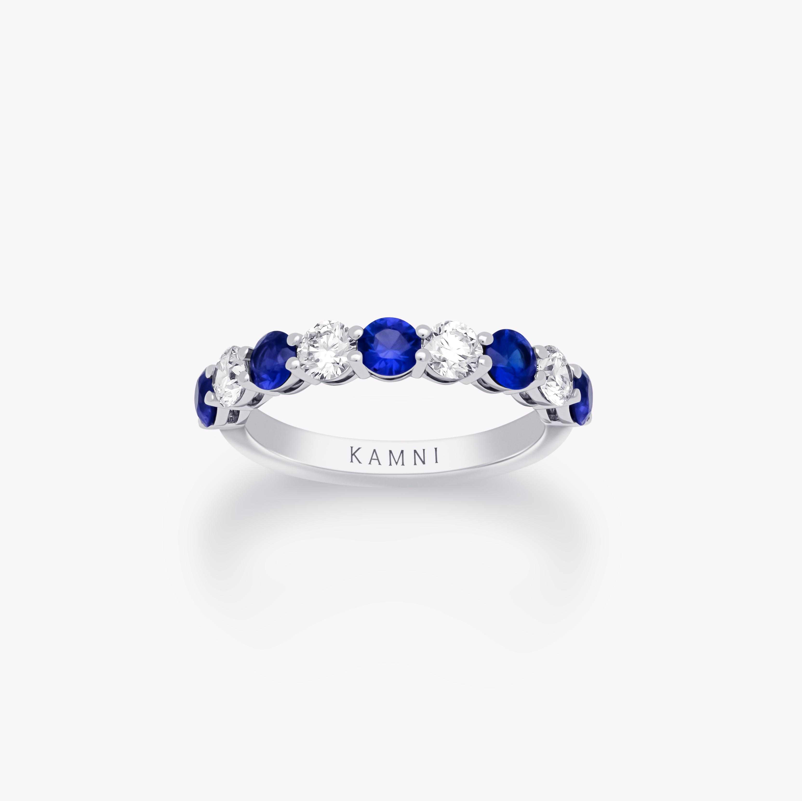 Half eternity diamond & sapphire ring
