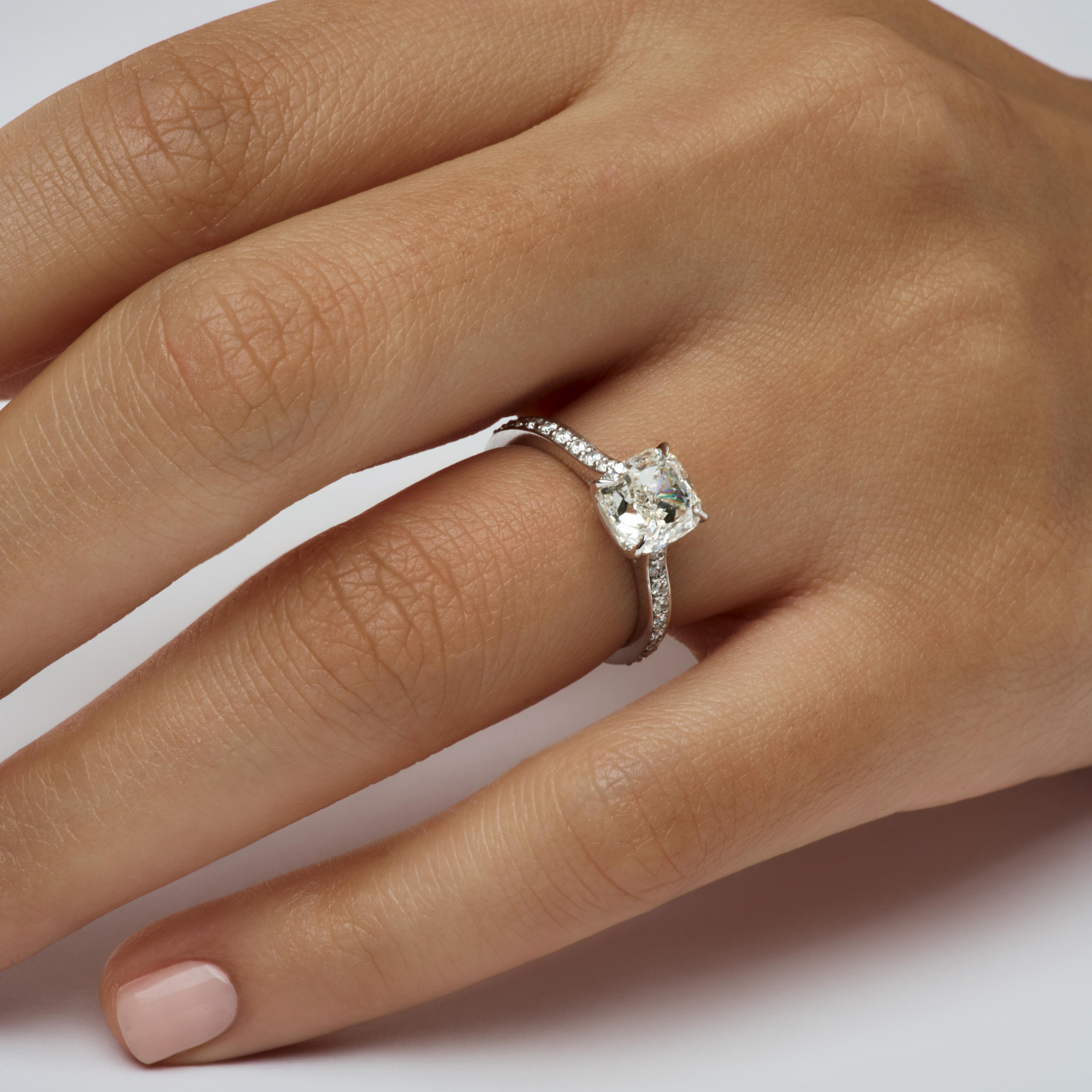 Cushion cut pave diamond ring 