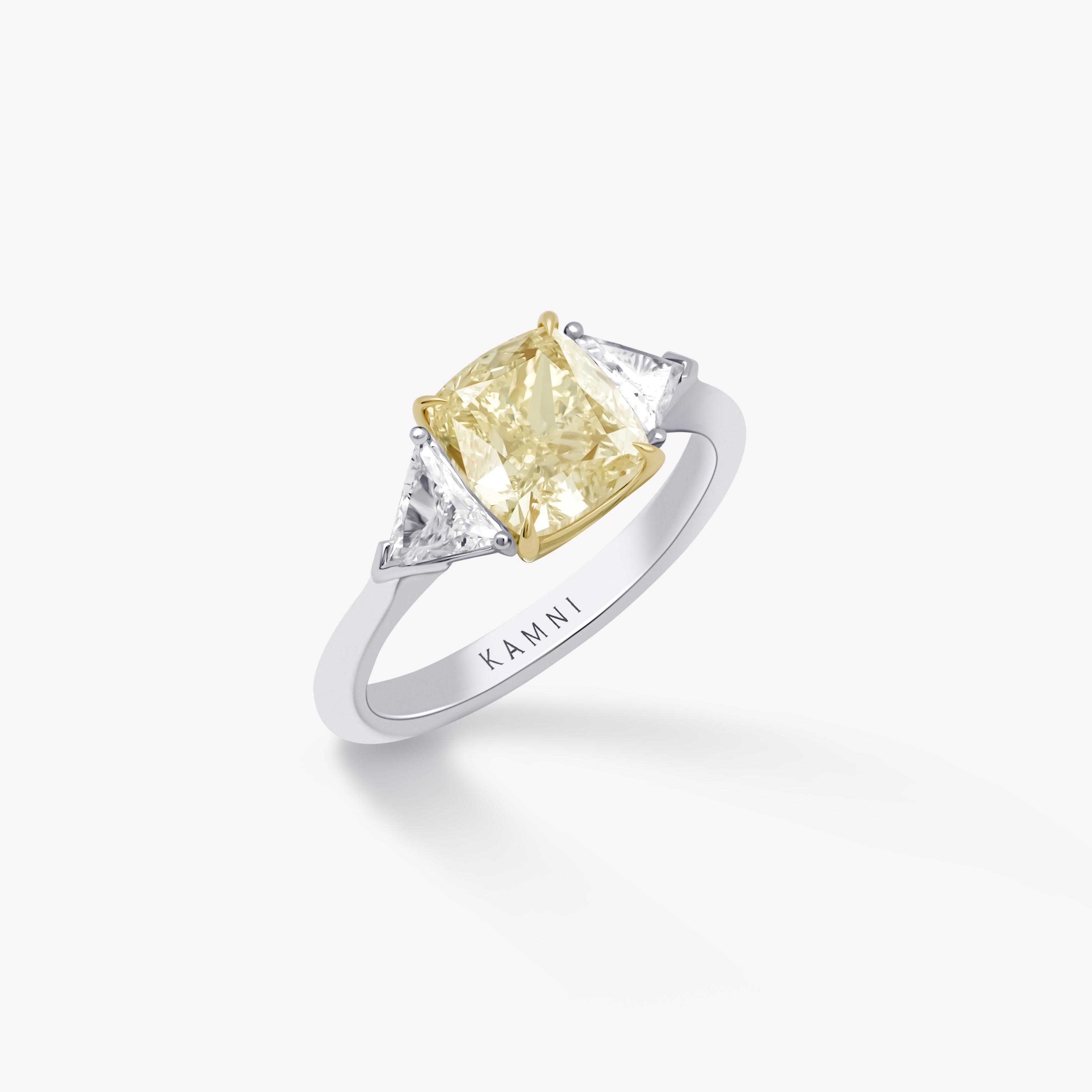 Yellow cushion diamond ring