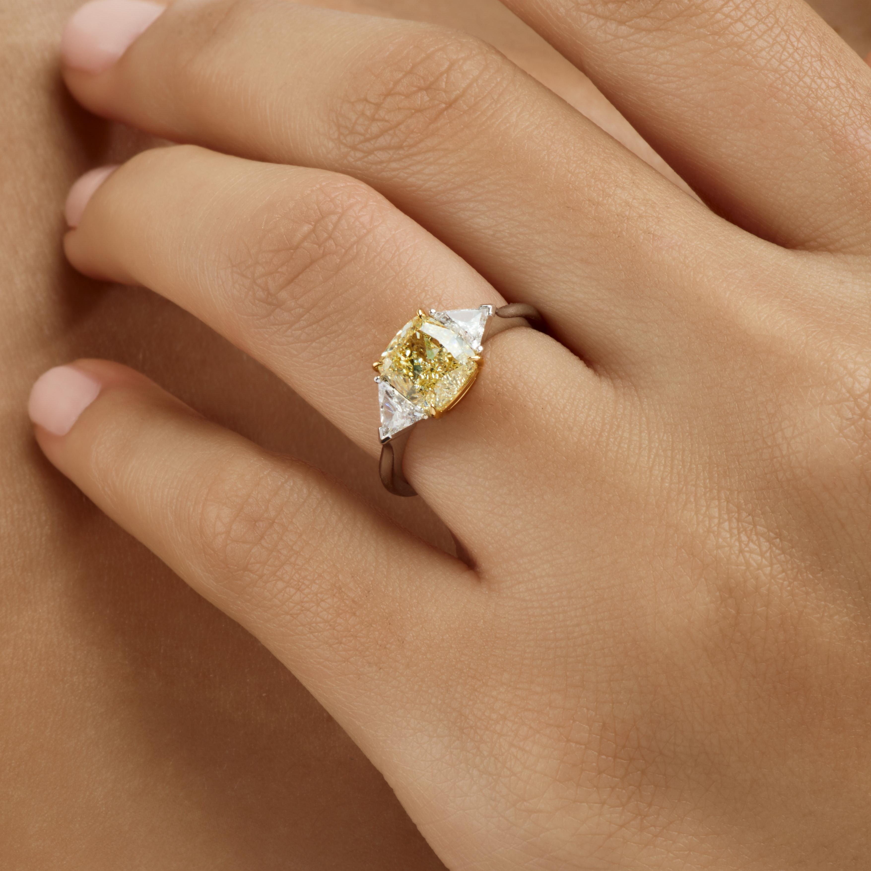 Yellow cushion diamond ring