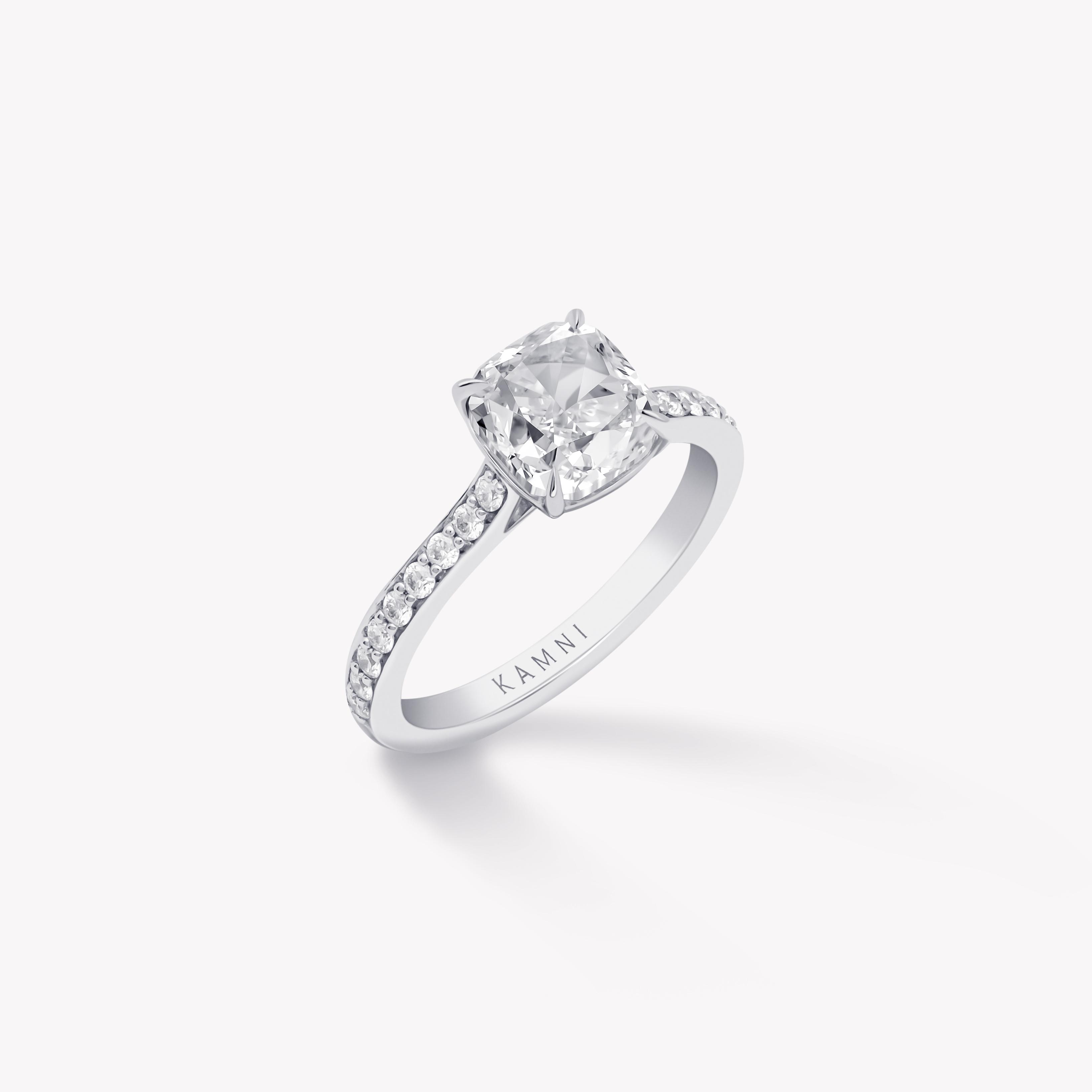 Cushion cut pave diamond ring 